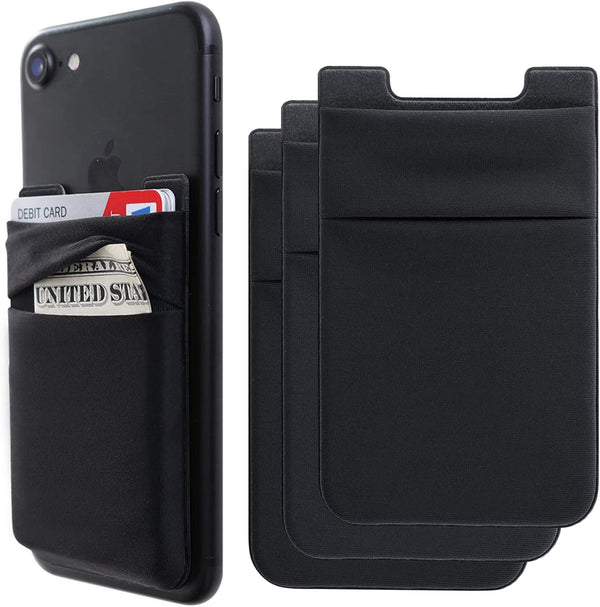 Phone Card Holder Stretchy Wallet Pocket Pouch Sleeve Adhesive Sticker Compatible with iPhone Samsung Galaxy - 3Pack