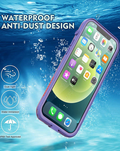 Waterproof Full Body Shockproof Case for iPhone 12 Pro Max with Screen Protector - Purple