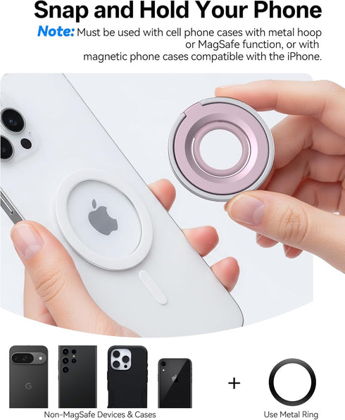 Orivienta 360 17/16/15/14/13 Magnetic Phone Grip for MagSafe Ring Holder, Rotation Phone Grip Stand Finger Kickstand