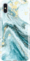 JIAXIUFEN Compatible iPhone X iPhone Xs Case, Gold Sparkle Glitter Blue Marble Slim Shockproof Cover