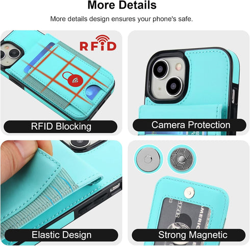 KIHUWEY 15 6.1 Inch for iPhone Case Wallet with Card Holder, Large Capacity RFID Blocking Flip PU Leather Kickstand