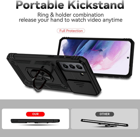 Samsung Galaxy S21 Case with Dual Layer Military-Grade Protection, Kickstand, HD Screen Protector, Black