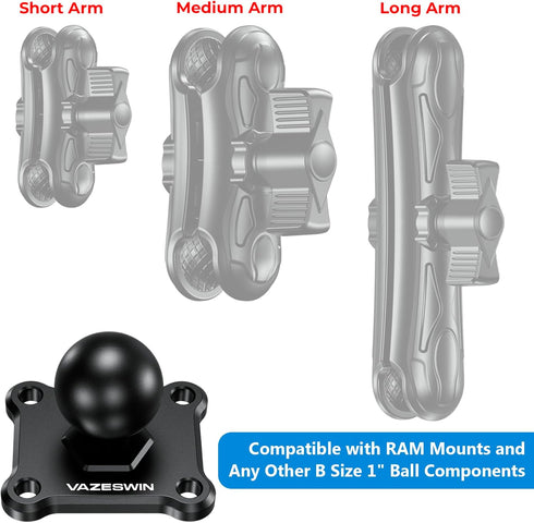 2 PCS 1" Ball Mount with Aluminum Alloy Square Plate, Universal Mounting Base for Garmin, Lowrance, Humminbird