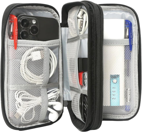 Electronics Organizer Travel Bag, Small Waterproof Accessories Pouch for Charger, Phone, USB, Black, Medium