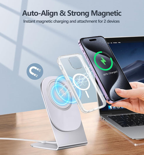 Magnetic Wireless Charger Mag-Safe for iPhone 15/14/13/12 Series, Convertible Magnet Wireless Charging Stand/Pad with