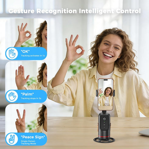 XO Simple is Beauty 360 Auto Face Tracking Phone Tripod with Gesture & Remote Control, Rotating Phone Camera Stand