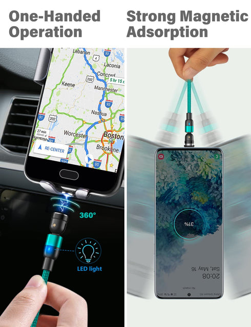 Magnetic Charging Cable, 4Pack (3.3ft/3.3ft/6.6ft/6.6ft) 360°&180° Rotating USB C Charging Cable with LED