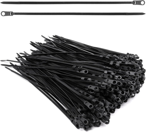 Zip Ties with Screw Hole, 8 inch 48lbs Heavy Duty Nylon for Indoor & Outdoor (Black, 300pcs)