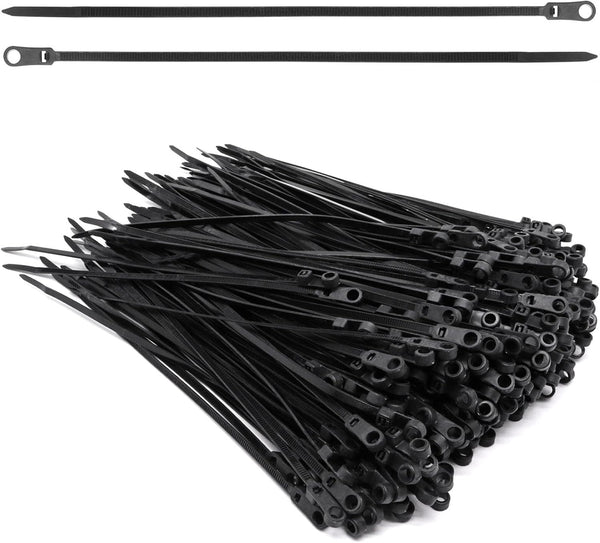 Zip Ties with Screw Hole, 8 inch 48lbs Heavy Duty Nylon for Indoor & Outdoor (Black, 300pcs)