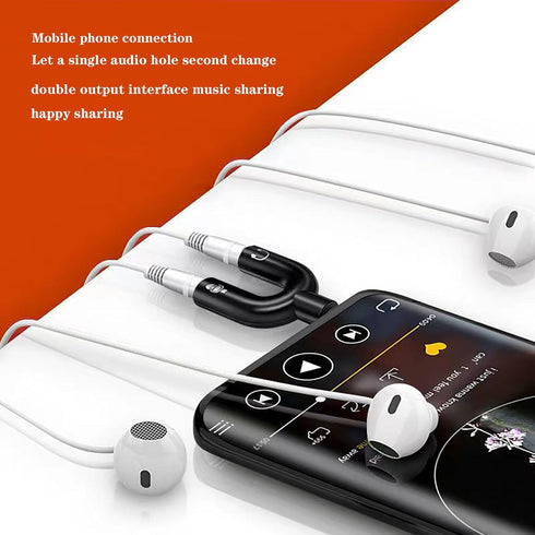 Mini U Shape Headphone Mic Splitter, 1 Male to 2 Female AUX Audio Converter, 2 Pack