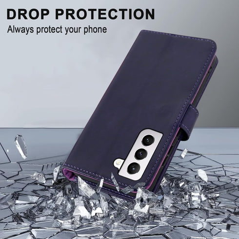 MONASAY Flip Folio Leather Wallet Case for Galaxy S22 5G, Purple, with Screen Protector & RFID Blocking, Credit Card