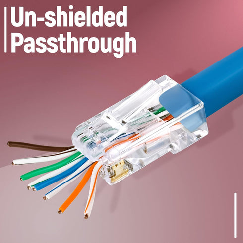 GTZ RJ45 Cat6/6a Pass Through Connectors for Thick 23 AWG Network Cable, 200 Pcs with Insert Guides