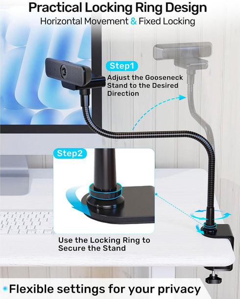 Etour 19" 4K C920 C920s C922 C922x C925e C930 C930e C960 C615 N60, 1/4" Webcam Stand Mount for Desk, Flexible Gooseneck