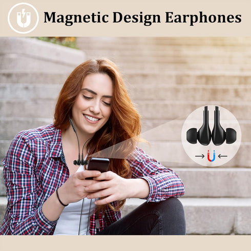 Guguearth Lightning Headphones for iPhone, MFi Certified Magnetic Earbuds with Mic, Compatible with iPhone 14-7 (Black)