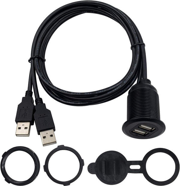 Duttek USB Panel Flush Mount Cable - Dual USB 2.0 Male to Female Extension Cable, USB Mount for Car, Boat, Motorcycle