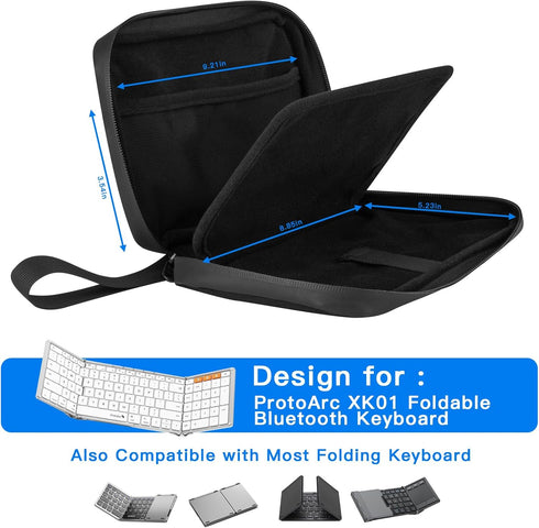 Travel Case Compatible with ProtoArc XK01 Full-Size Foldable Bluetooth Keyboard, Keyboard Storage Bag with Mesh Pouch for Folding Wireless Portable Keyboard and Accessories (Case Only)
