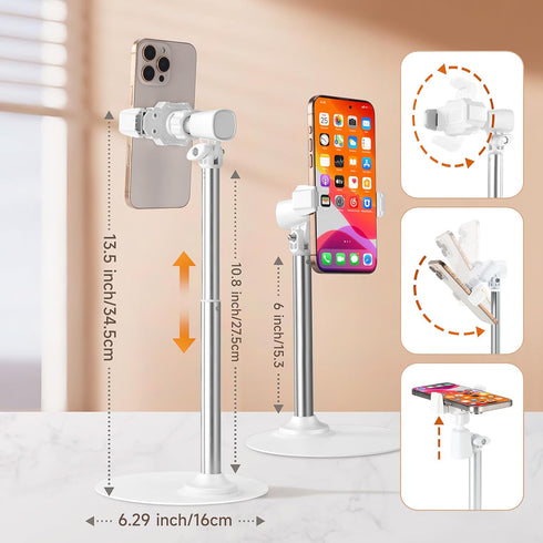 Xiaoshuang 360 Adjustable Phone Stand for Desk with Clip Mount Live Streaming: Rotatable Overhead Shot Holder