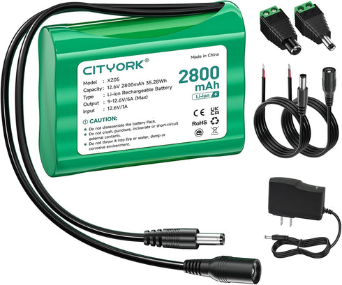 CITYORK 12V Rechargeable 2800mAh Lithium Battery Pack with Charger Compatible with 12V Devices,