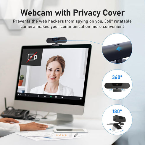 saylas 4K 4 W8GS 85 Webcam with Noise Cancellation Microphone, Web Cam, Privacy Cover, FOV, Plug & Play Web Streaming