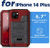Mitywah Waterproof Case for iPhone 14 Plus - Heavy Duty Shockproof with Built-in Screen Protector, Red