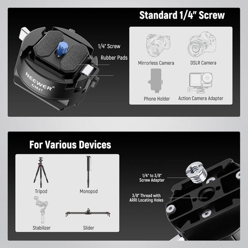 Neewer GM47 Quick Release Plate Kit, Auto Lock Square QR Camera Tripod Mount Plate Compatible with Arca Swiss