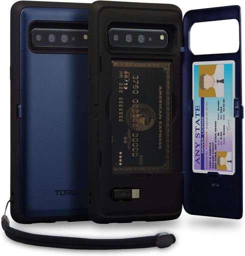TORU CX PRO Case for Galaxy S10 5G - Slim Protective Cover with Card Holder, Hidden Wallet Flip Slot, Blue