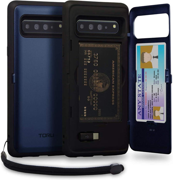 TORU CX PRO Case for Galaxy S10 5G - Slim Protective Cover with Card Holder, Hidden Wallet Flip Slot, Blue