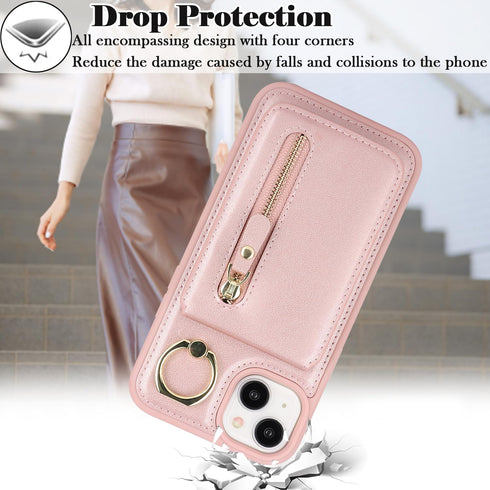 Havaya iPhone 14 Plus Case for Women, Rose Gold Leather Wallet, MagSafe Compatible, 2-in-1 Detachable Card Holder.