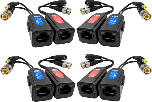 Igreeman 4 Pair Passive Video Balun BNC to RJ45 Adapter with Power, HD Analog Security Camera Transceiver, Compact