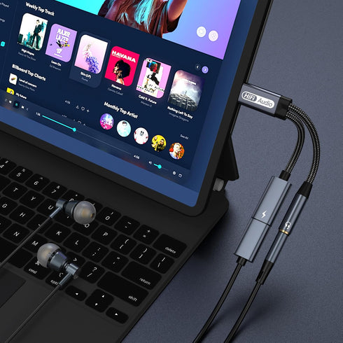 USB C to 3.5 mm Headphone and Charger Adapter, 2-in-1 USB C to 3.5 mm Female and USB C Charging Port, Fast Charging