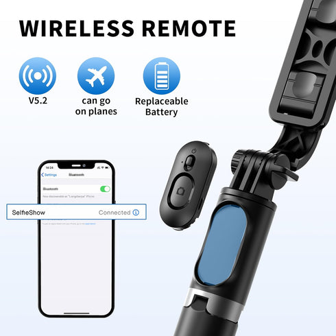 Selfie Stick Tripod, All in One Extendable & Portable Selfie Stick with Wireless Remote Compatible with iPhone 14 13 12