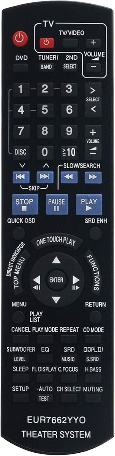 EUR7662YY0 Replace Remote Control Compatible with Panasonic DVD Models, SA-PT950P, SB-HC950, and More