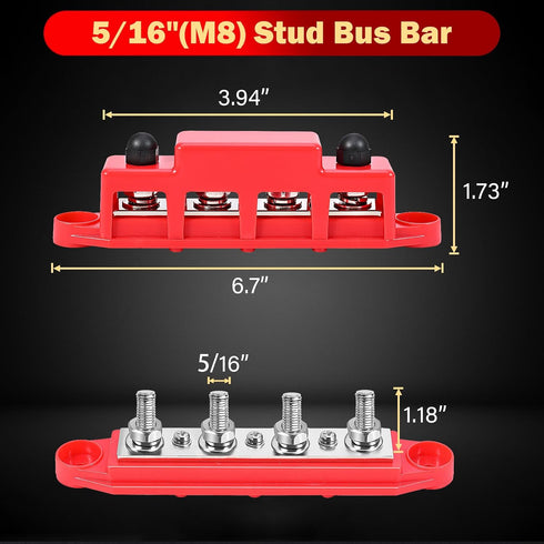 12V 150A 5/16" 12-48V FEITON Power Distribution Block, Bus Bar, Studs Terminal Strip, Heavy Duty Terminal Block