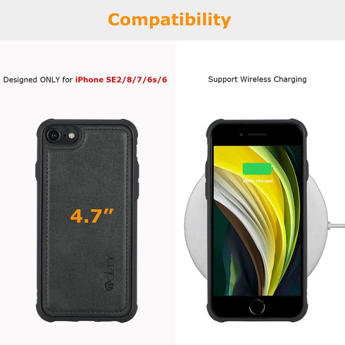 molzar MAG Series Case for iPhone SE 2022/2020/8/7/6s/6, Built-in Metal Plate for Magnetic Mount, Black