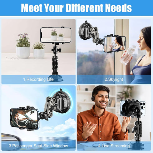 MIOLOE 360 Car Phone Mount Video Recording, Universal Rotating Arm Suction Cup Car Phone Holder Vlog Selfie Live