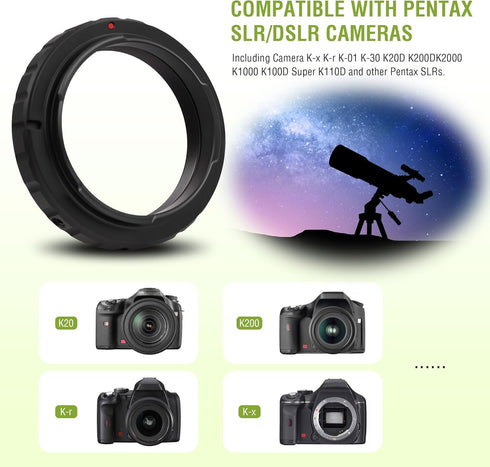 Alstar Telescope Camera Adapter T2 T Ring, Metal Compatible for Pentax SLR/DSLR Cameras