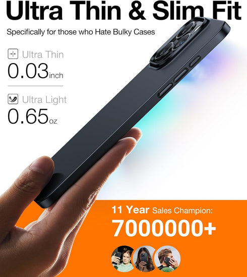 iPhone 15 Pro Case by TORRAS - Ultra Thin, Lightweight Matte Hard PC Cover, Slim Fit for 6.1" Black 2023 Model.