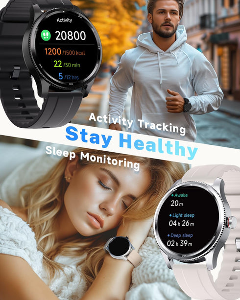 Smart Watch for Men Women with Metal Bezel, Answer Make Call, Heart Rate, Step Counter, IP68 Waterproof, Fitness Sport