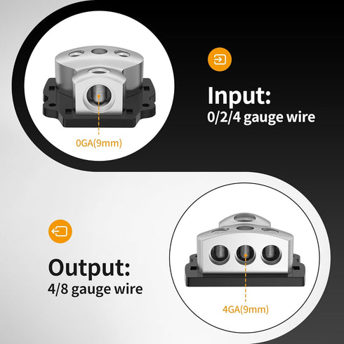3 Way Power Distribution Block Car Audio Splitter, 1x 0 Gauge In / 3X 4 Gauge Out Ground Distribution Block Amp, 2 Pack