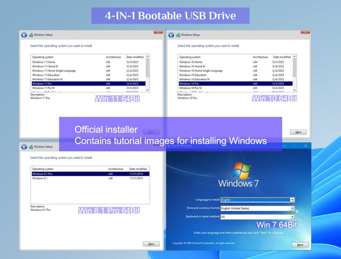 64GB - Bootable Windows 11/10 / 8.1/7, USB Driver 3.2 for Reinstall Windows, Reset Password, Supported UEFI and Legacy, Data Recovery, Repair Tool