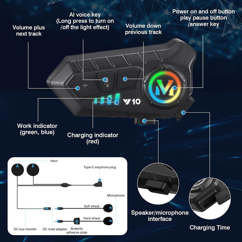 Motorcycle Helmet Speakers with High Battery Life, IPX6 Automatic Answer/Call Music Control, Intelligent Noise/Wake up