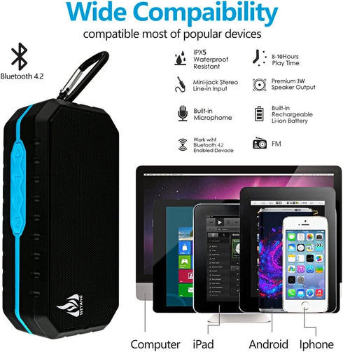 Portable Bluetooth Speaker,IP65 Waterproof Wireless Speaker,Wireless Outdoor Bluetooth Speakers,Bluetooth 5.0,Built in micSupport Micro SD/TF Card