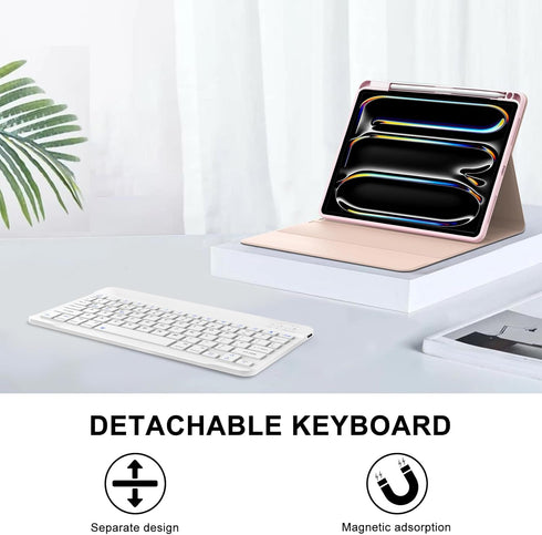 SENGBIRCH Keyboard Case for iPad Pro 11-inch (M4) 2024, Bluetooth Detachable Keyboard with Pencil Holder (Pink)