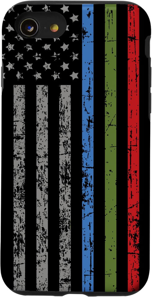 iPhone SE (2020) / 7 / 8 Police Military and Fire Thin Blue Green Red Line Flag Case