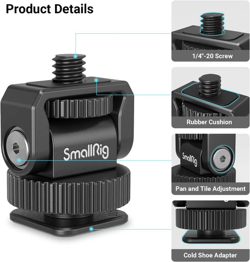 SmallRig Mini Ball Head Cold Shoe Mount Adapter, 1/4" with 1/4"-20 Thread for Camera, Phone Cage, LED Video Light-3577