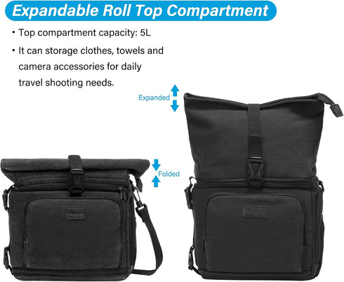 MOSISO Black Camera Crossbody Shoulder Messenger Bag, DSLR/SLR/Mirrorless Photography Case with Expandable Compartment