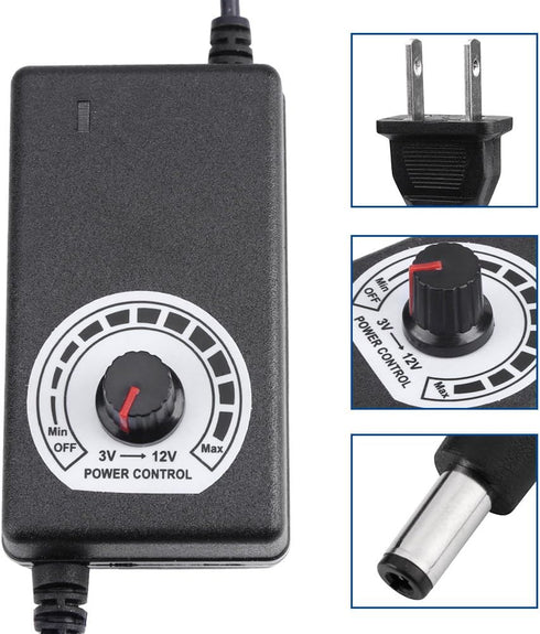 AC to DC Adapter Converter - 3-12V 2A Adjustable Power Supply Motor Speed Controller with US Plug