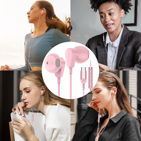 USB C Headphones Wired Earbuds for Apple iPad iPhone 15 Pro, Samsung Galaxy Z Flip Fold 6, Type C Earphones with Mic