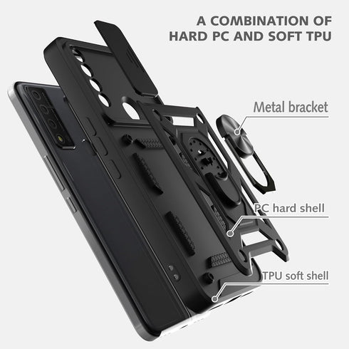 TCL 30 XE 5G Phone Case (Not Fit TCL 30 XL) with Slide Camera Cover, 2pcs HD Screen Protector, 360° Rotation Kickstand