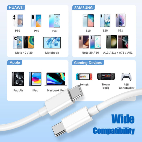 USB C to USB C Charging Cable 3Pack 6ft 60W, Fast Charge Cord for iPhone 15 Pro Max Plus, Samsung S23